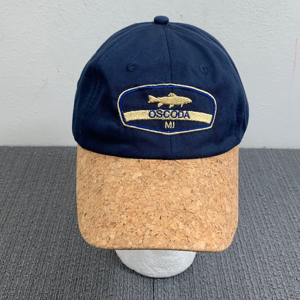 Oscoda MI Baseball Hat Mens Adjustable Navy Cork Brim Strapback Royal Resortwear